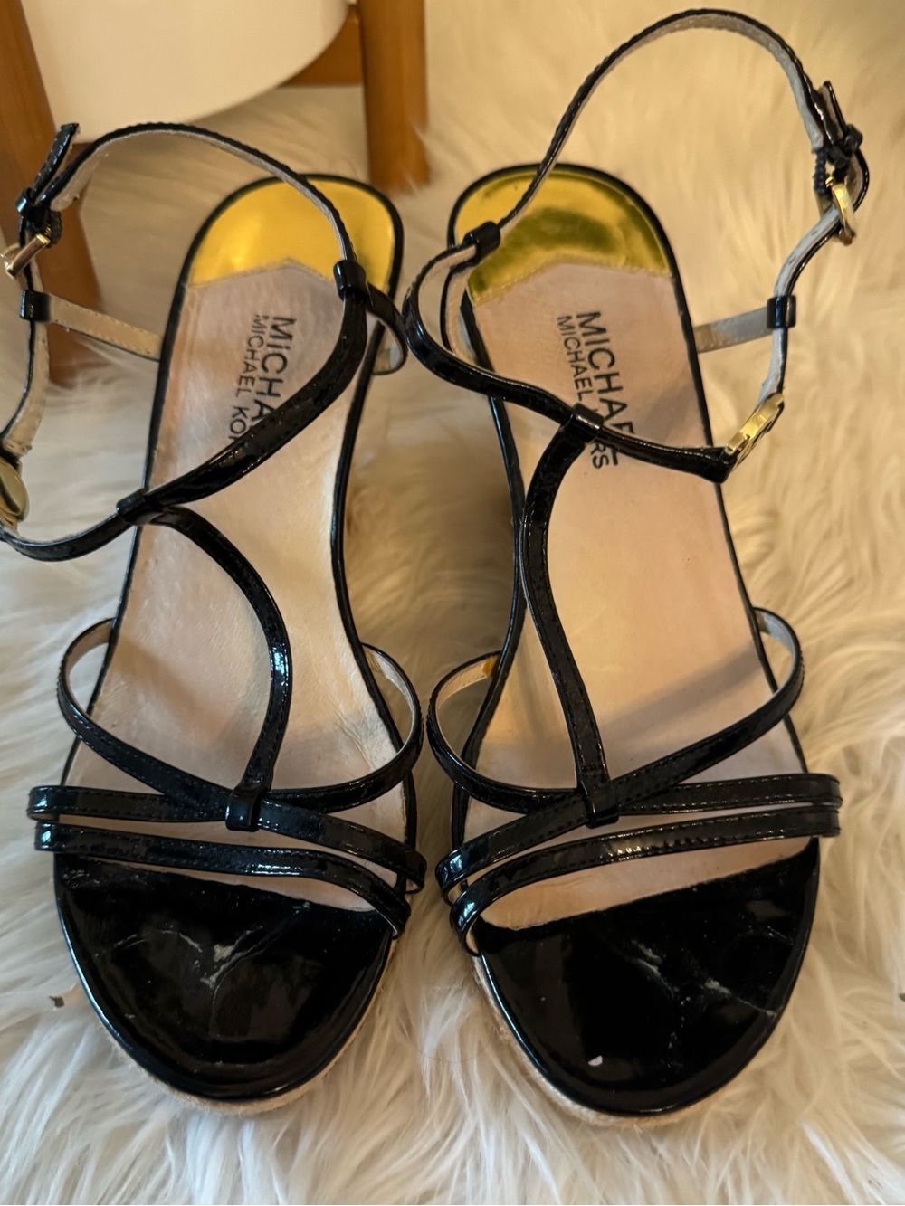 Michael Kora Black patent Wedge Sandals